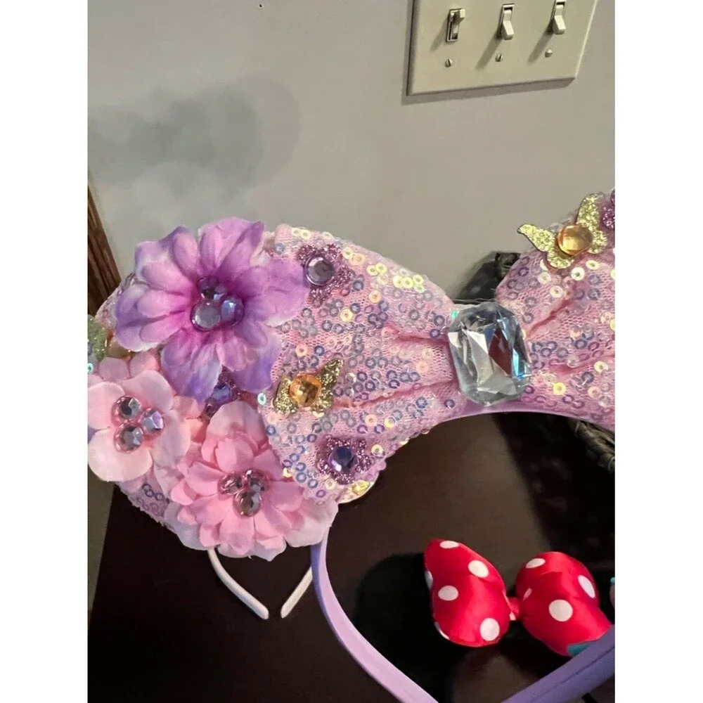 Cute Floral Pink & Black Minnie Ear Headbands Set